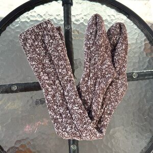 Brown and white wool knee high socks